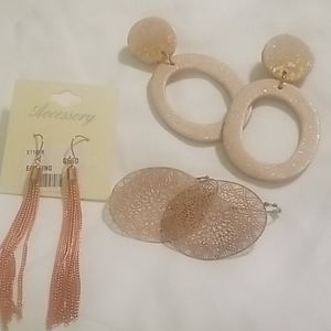 Rose gold tassel, dreamcatcher, and clay earrings